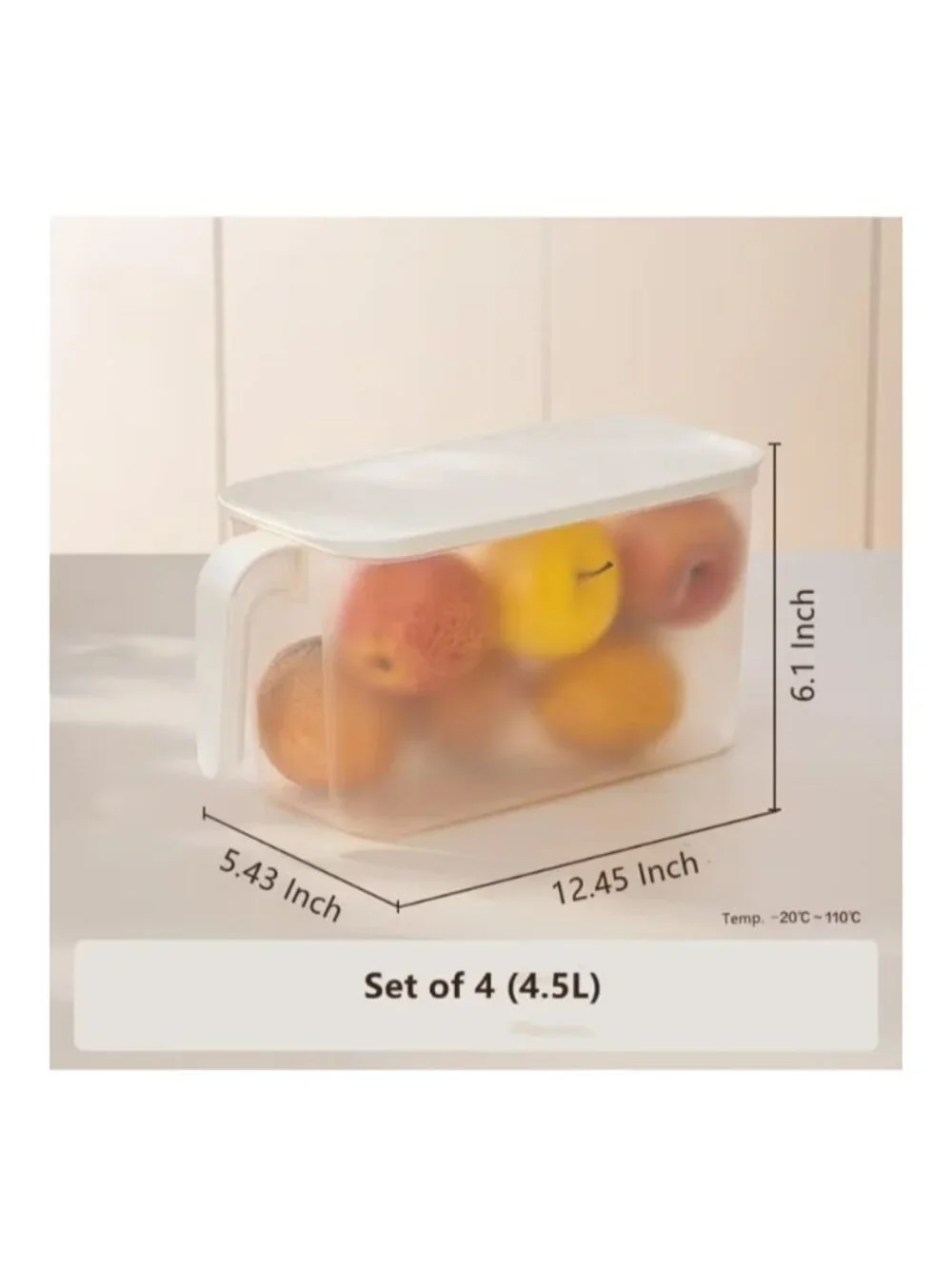 4-Pack 4.5L Plastic Storage Containers Lids Stackable Refrigerator Organizer